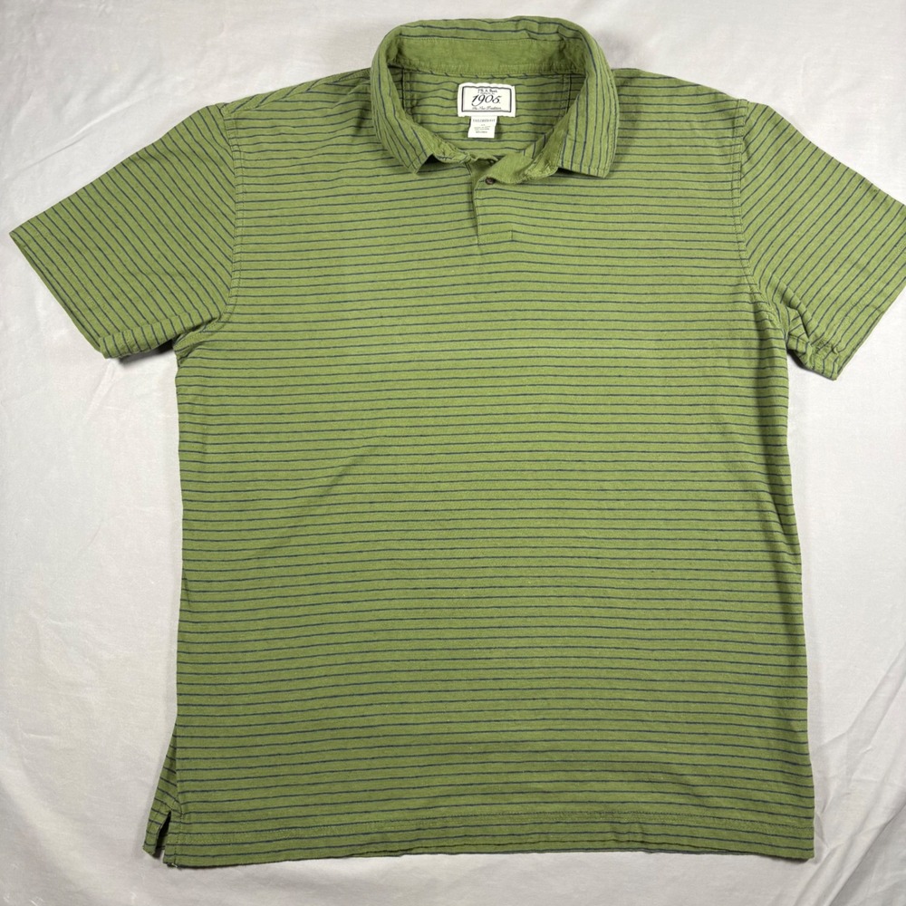 Jos. A. Bank 1905 Polo Mens XL Green Blue Striped Cotton Linen Tailored Fit